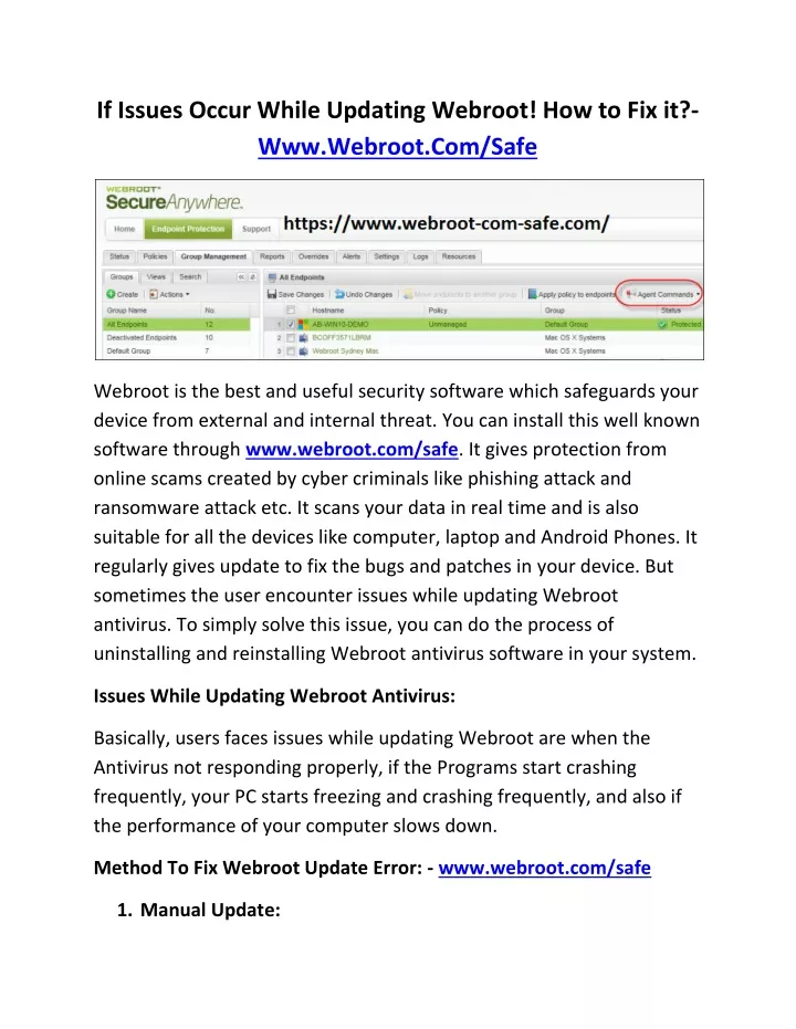 if issues occur while updating webroot