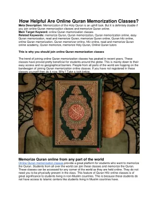 How Helpful Are Online Quran Memorization Classes?