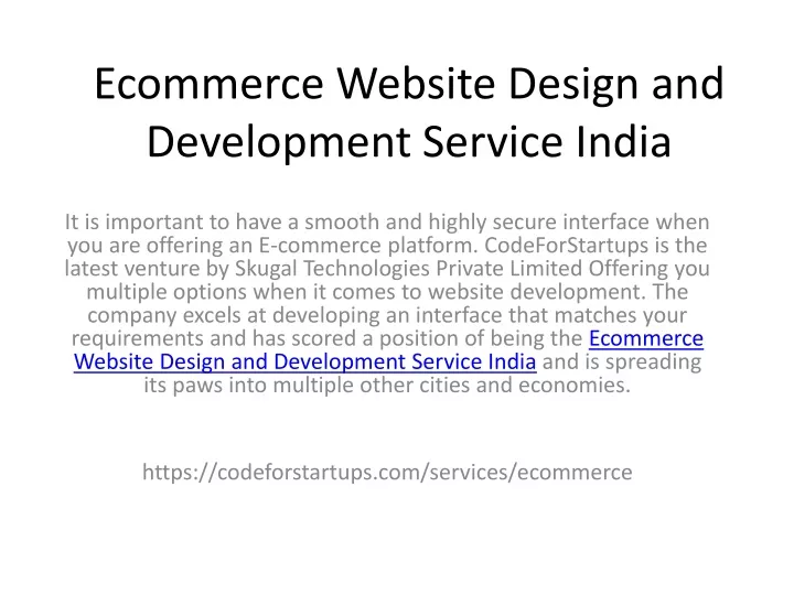 ecommerce website design and development service india