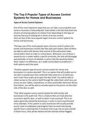 the top 5 popular types of access control systems