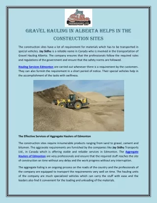 Gravel Hauling In Alberta Helps In The Construction Sites