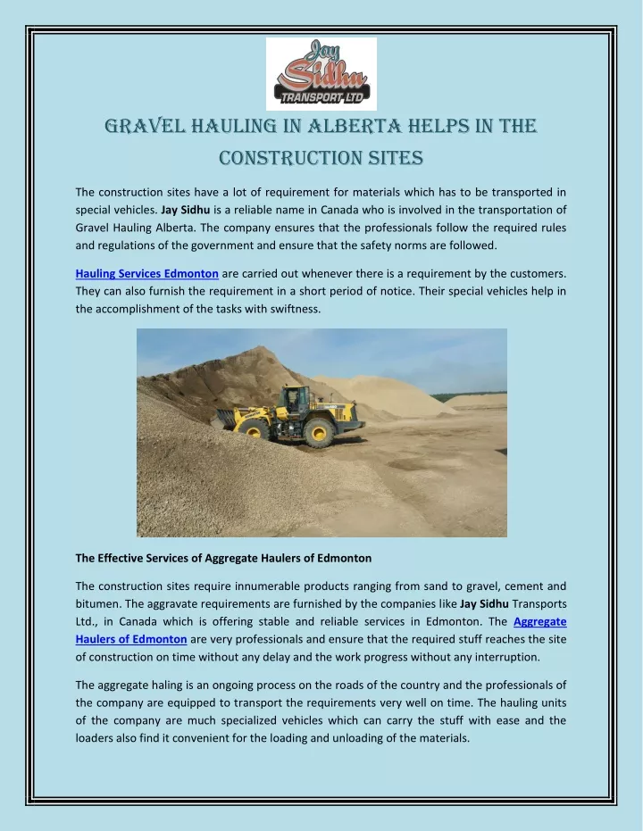 gravel hauling in alberta helps