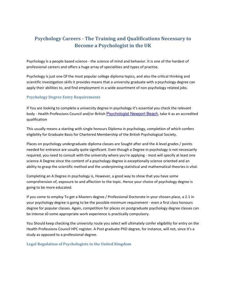 psychology careers the training