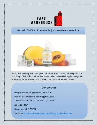 Naked 100 E Liquid Australia | Vapewarehouse.online