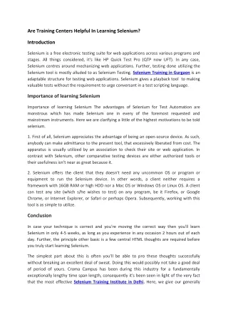 are training centers helpful in learning selenium
