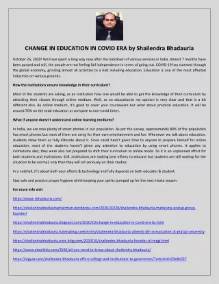 CHANGE IN EDUCATION IN COVID ERA by Shailendra Bhadauria