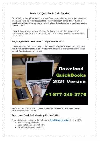 Download QuickBooks 2021 Version: Call  1-877-349-3776