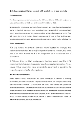 global apocarotenal market expands with
