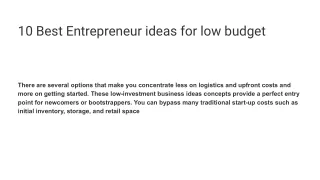 10 Best Entrepreneur ideas for low budget