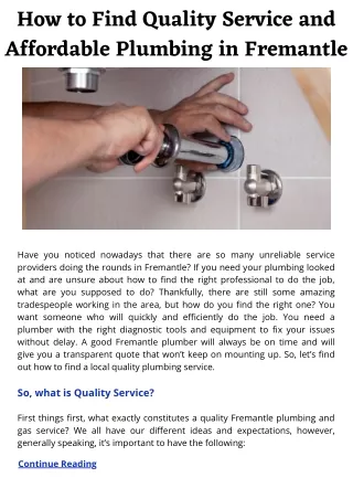 How to Find Quality Service and Affordable Plumbing in Fremantle