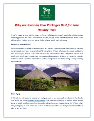 Why are Rwanda Tour Packages Best for Your Holiday Trip