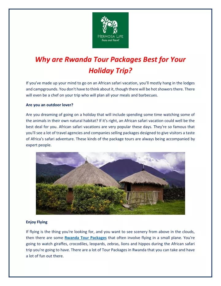 why are rwanda tour packages best for your