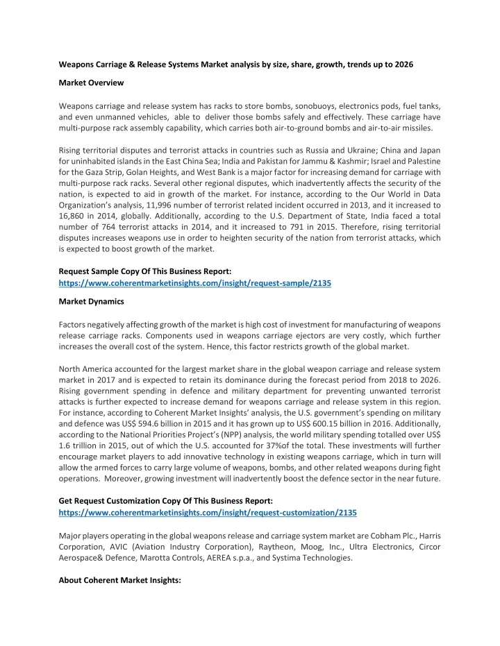 weapons carriage release systems market analysis