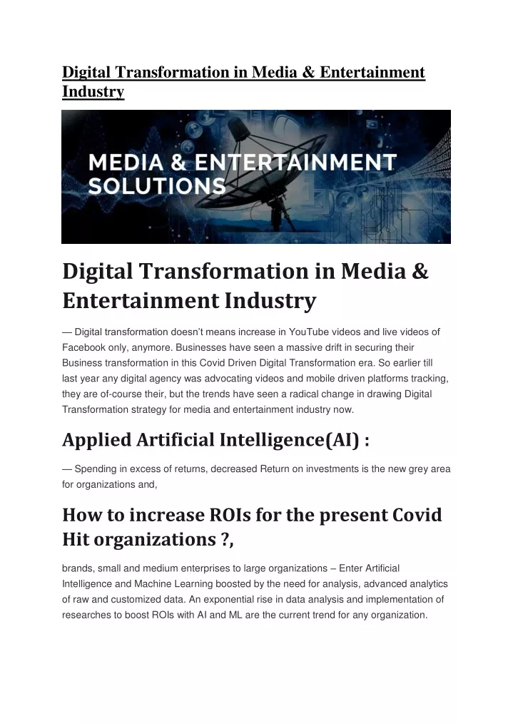 digital transformation in media entertainment
