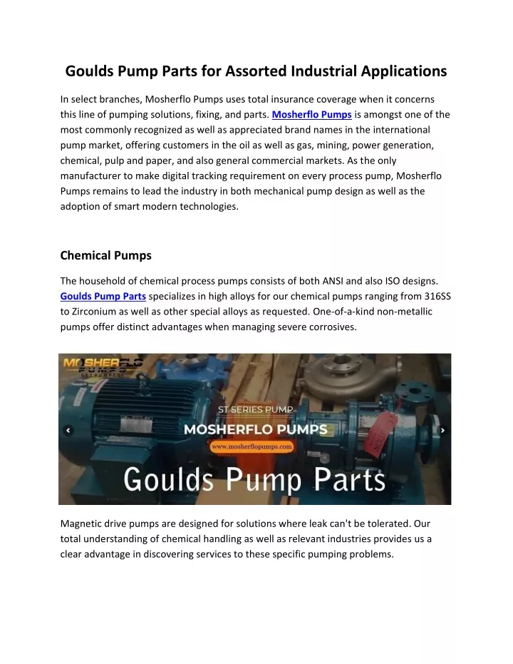 goulds pump parts for assorted industrial