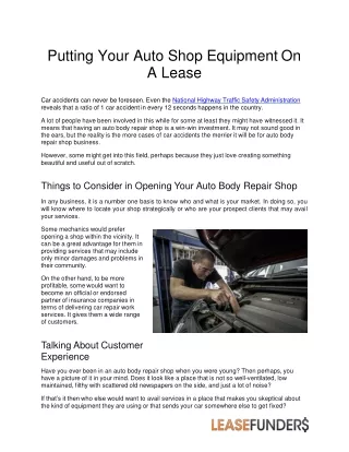 Ways to Buy Equipment for your Planned Auto Repair Body Shop