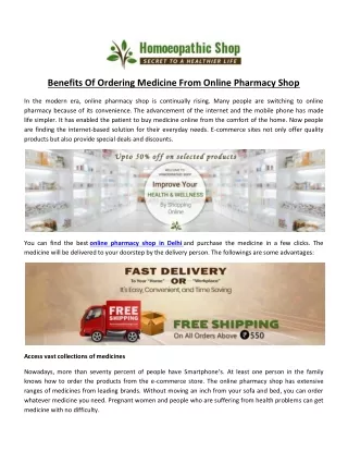 Benefits Of Ordering Medicine From Online Pharmacy Shop