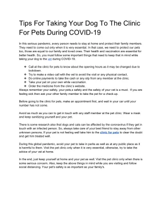 Tips for Taking Your Dog to the Clinic for Pets During COVID-19