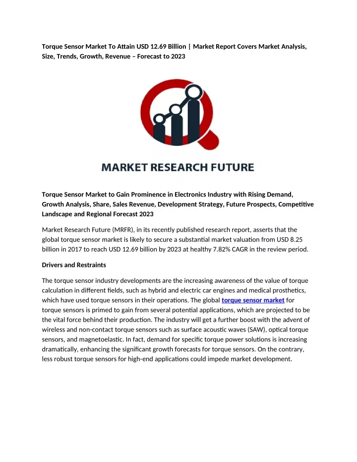 torque sensor market to attain usd 12 69 billion