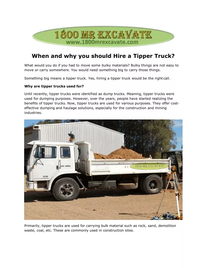 when and why you should hire a tipper truck what
