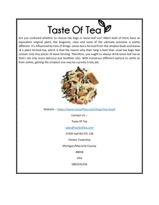 Buy Chai Tea Online in St. Clair County | TasteOfTea.com