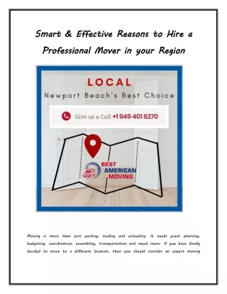 Smart & Effective Reasons to Hire a Professional Mover in your Region