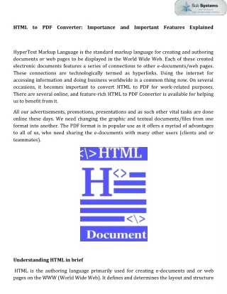 html to pdf converter importance and important