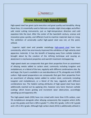 Know About High Speed Steel