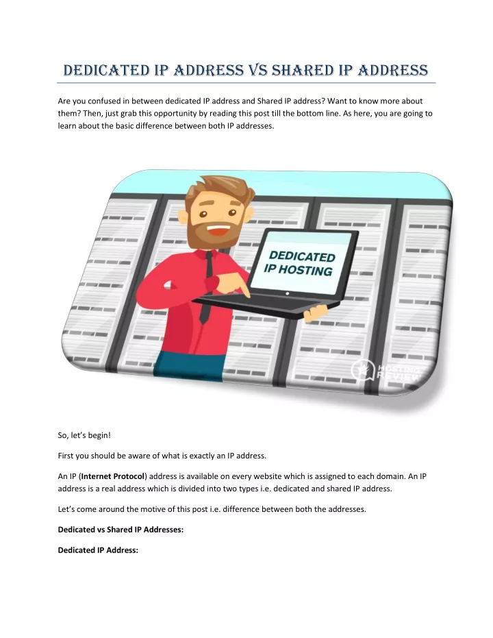 dedicated ip address vs shared ip address