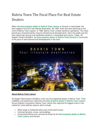 Bahria Town The Focal Place For Real Estate Dealers
