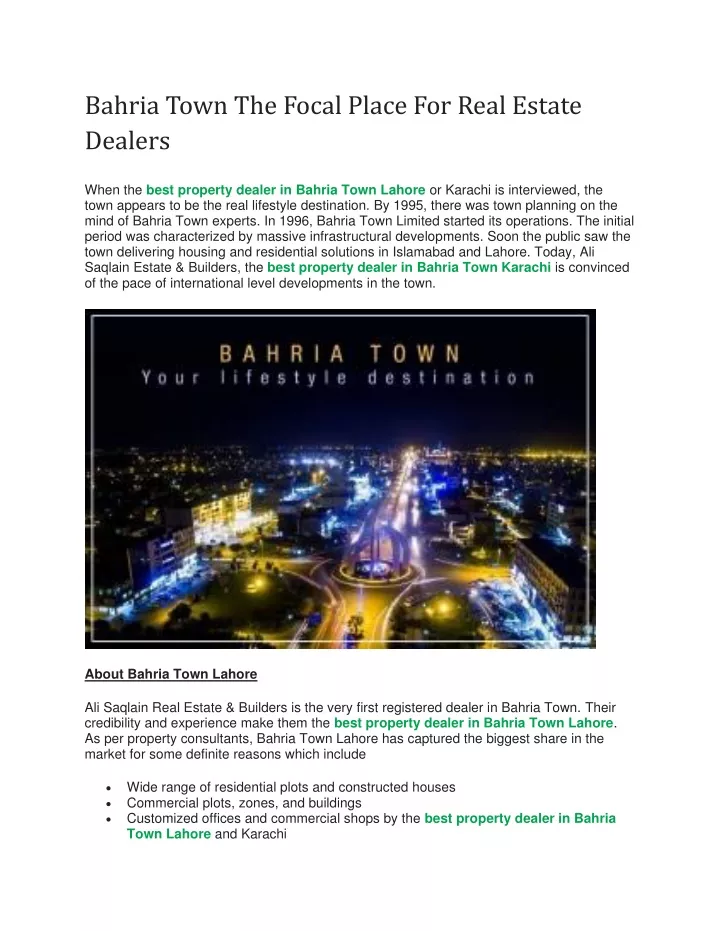 bahria town the focal place for real estate
