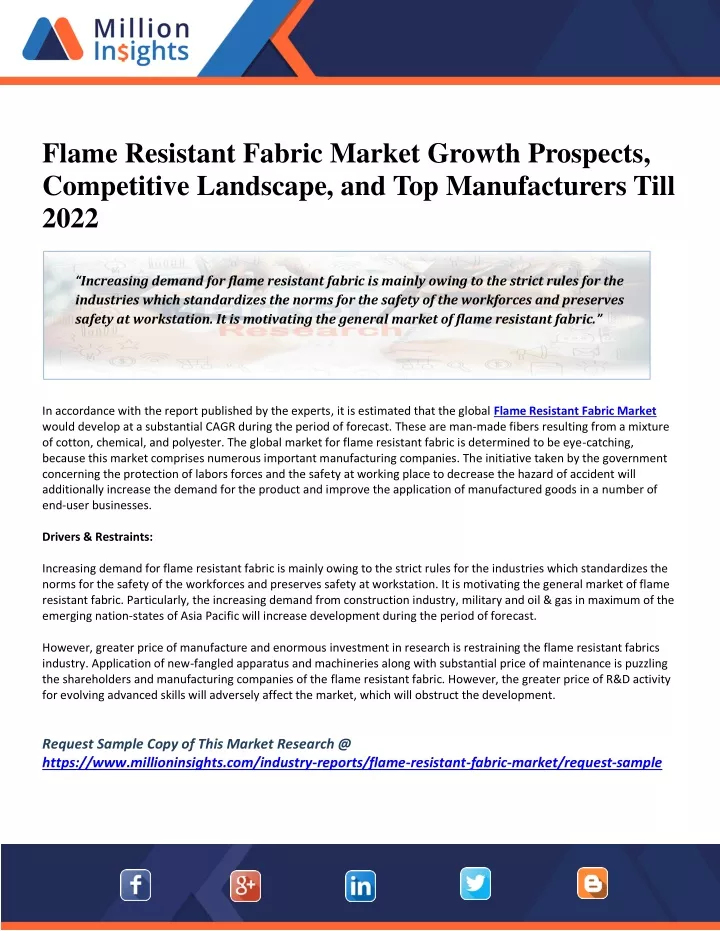 flame resistant fabric market growth prospects