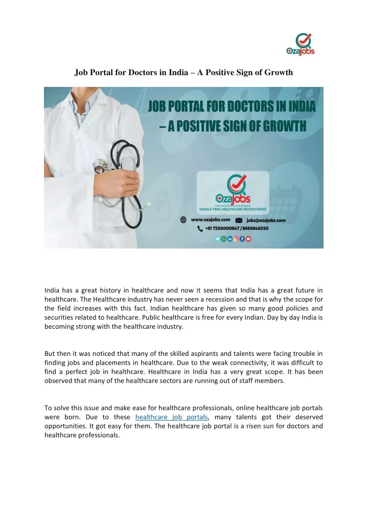 job portal for doctors in india a positive sign