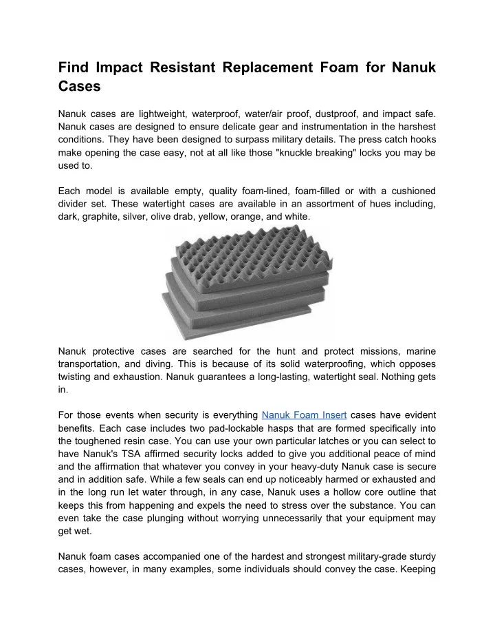 find impact resistant replacement foam for nanuk