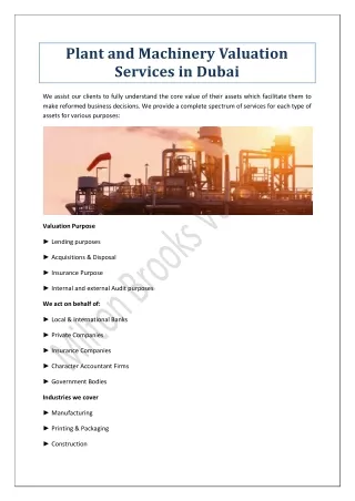 Plant and Machinery Valuation Services in Dubai
