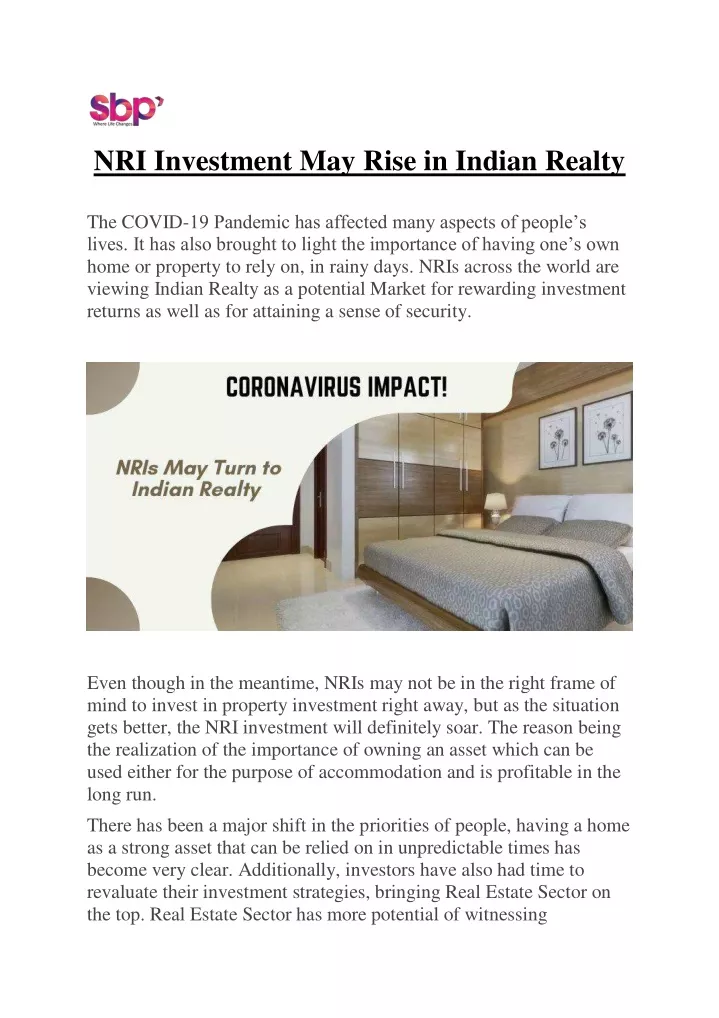 nri investment may rise in indian realty