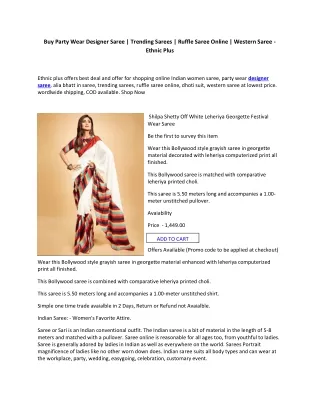 Buy Party Wear Designer Saree | Trending Sarees | Ruffle Saree Online | Western Saree -Ethnic Plus