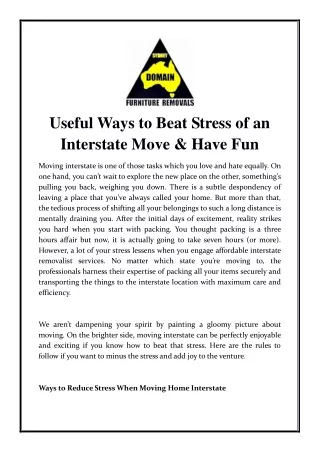 useful ways to beat stress of an interstate move