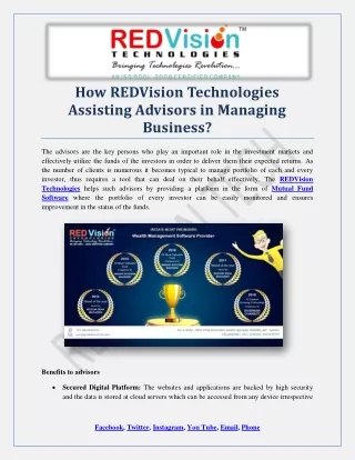 how redvision technologies assisting advisors