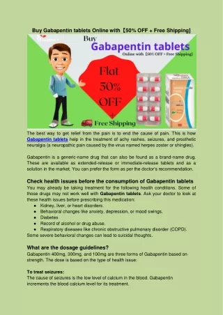 Buy Gabapentin tablets Online with【50% OFF   Free Shipping]