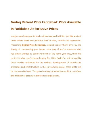 Godrej Retreat Plots Faridabad: Plots Available In Faridabad At Exclusive Prices