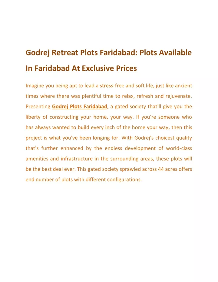 godrej retreat plots faridabad plots available