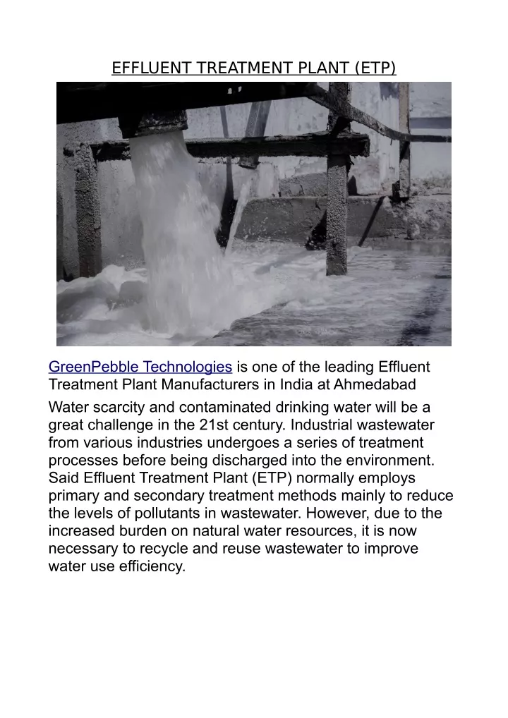 effluent treatment plant etp