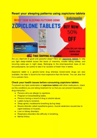 Reset your sleeping patterns using zopiclone tablets