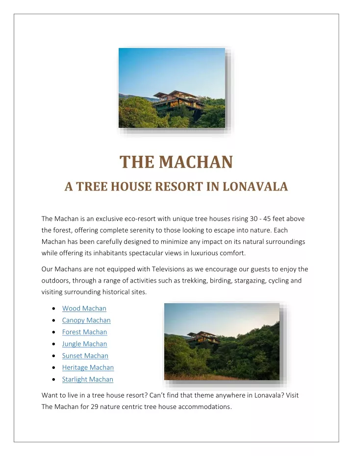 the machan a tree house resort in lonavala