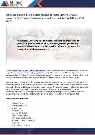advanced battery technologies market revenue