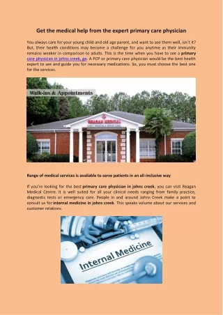 Get the Medical Help From the Expert Internal Medicine In Johns Creek