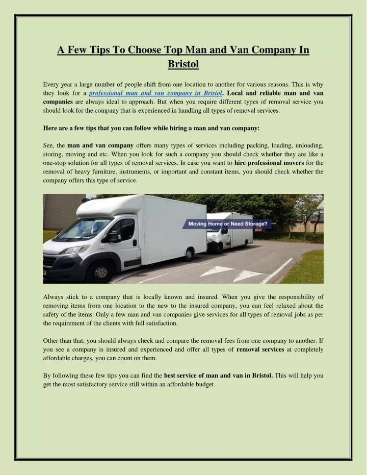 a few tips to choose top man and van company
