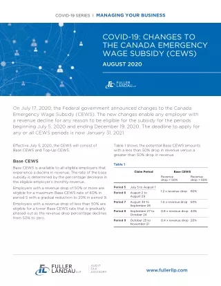 COVID-19: CHANGES TO THE CANADA EMERGENCY WAGE SUBSIDY (CEWS)