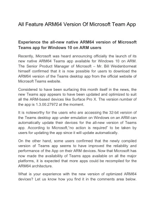 all feature arm64 version of microsoft team app